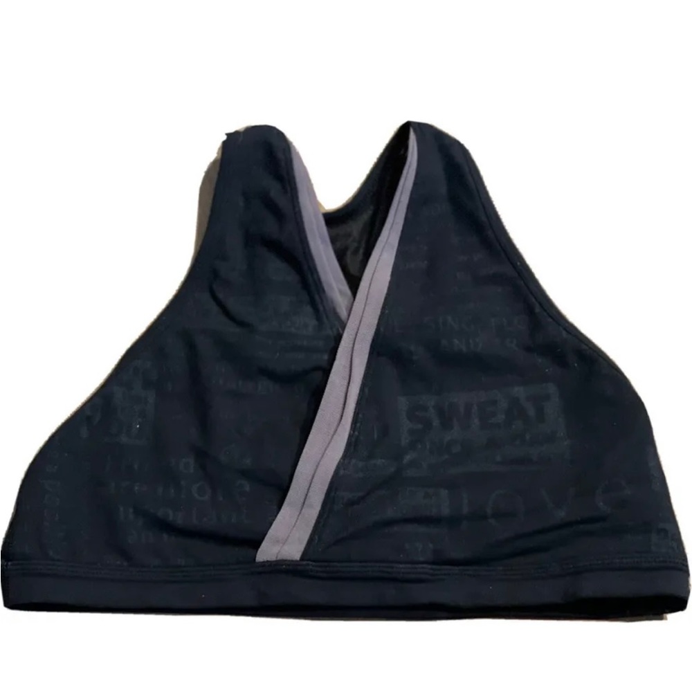 LULULEMON SZ 8 V-NECK SPORTS BRA BLACK with GREY EDGE and PATTERN